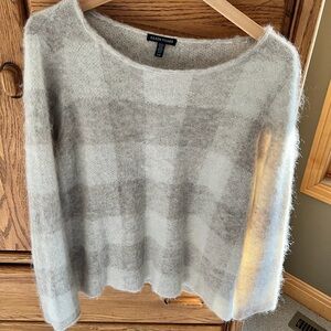 Eileen Fisher Women's Cream and Beige Alpaca Mohair Plaid Sweater